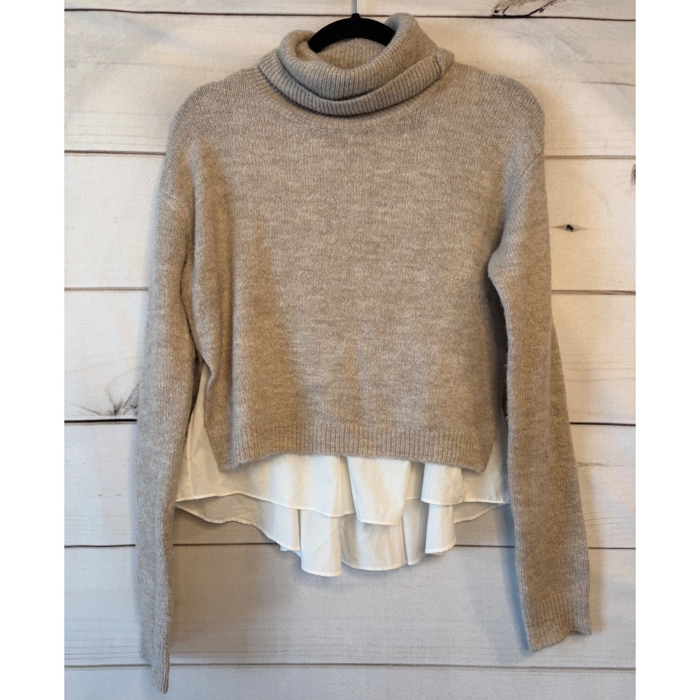 Bardot Tan Turtleneck Layered Sweater White Shirt Tail Hem XS 4 35601TB